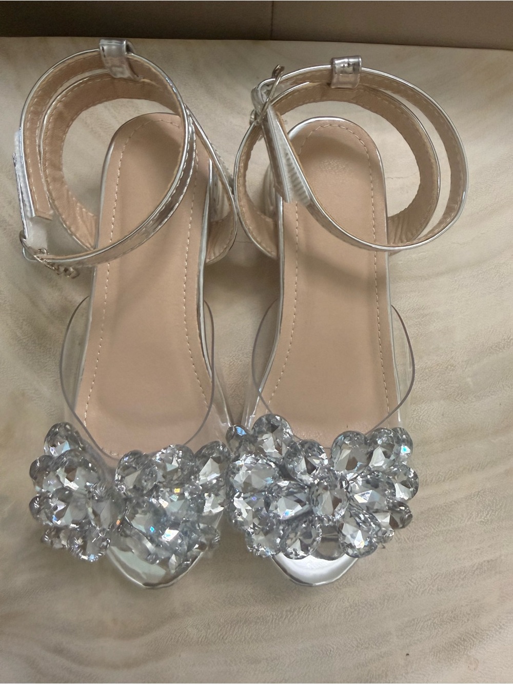 Clear Crystal Embellished Ankle-Strap Sandals - Silver